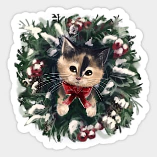 Christmas Kitten and Wreath Sticker